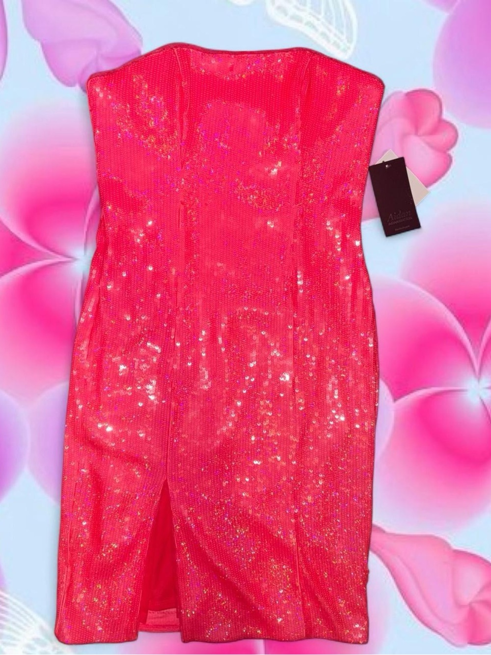 NWT aidan mattox hot pink sequin strapless bodycon semi-formal dress, sz 8